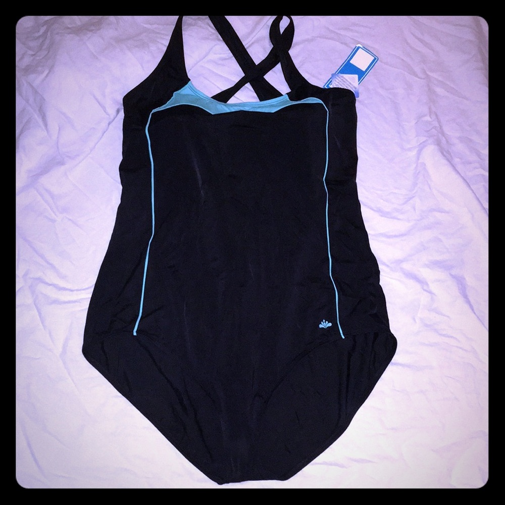 Plus size one piece swim suit.